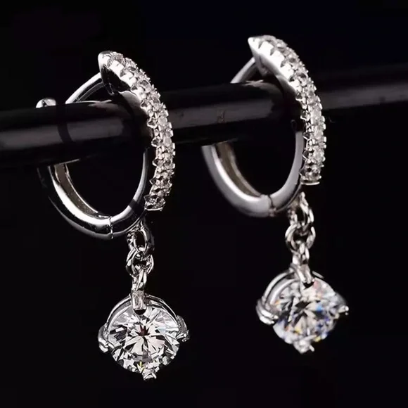 100% Sterling Silver Drop Earrings 1CT Moissanite - Picture 6 of 6